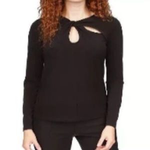 Michael Kors black twist keyhole long sleeve pullover 95% polyester 5% elastane
